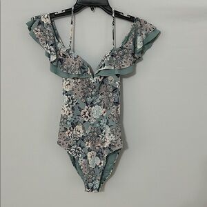 Ambrielle Floral One-Piece Swimsuit - Green and Blue